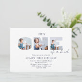 Er ist einer von einem Kind Foto Navy Blue First G Einladung (Stehend Vorderseite)