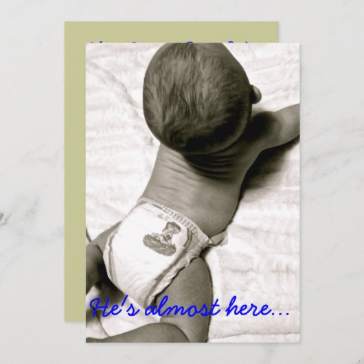 Er ist fast hier, Babydusche Einladung (Vorne/Hinten)