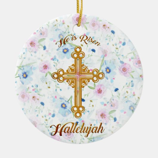 Er ist gestiegenes christliches Ostern Keramik Ornament (Vorne)