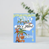 Er ist hier, eine Boy Ankunftskarte und eine Postk Ankündigungspostkarte (Stehend Vorderseite)