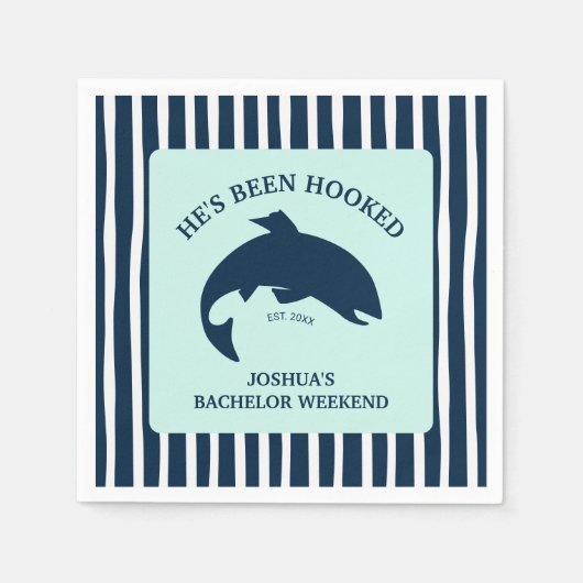 Er ist Hooked Fishing Bachelor Party Serviette (Vorderseite)