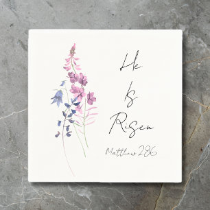 Er ist Lila Blumenschrift Religiöse Ostern Serviette