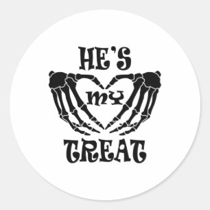 Er ist meine Leckerei Skeleton Hand Funny Hallowee Runder Aufkleber