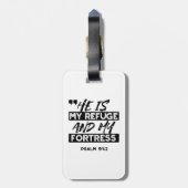 Er ist meine Zuflucht und meine Festung - Psalm 91 Gepäckanhänger (Rückseite vertikal)