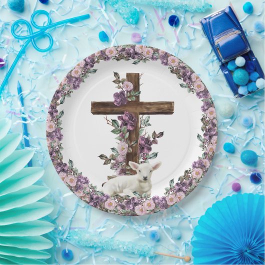 Er ist mit Lamm-Papier-Tellern Risen Blumenkreuz Pappteller (Party)