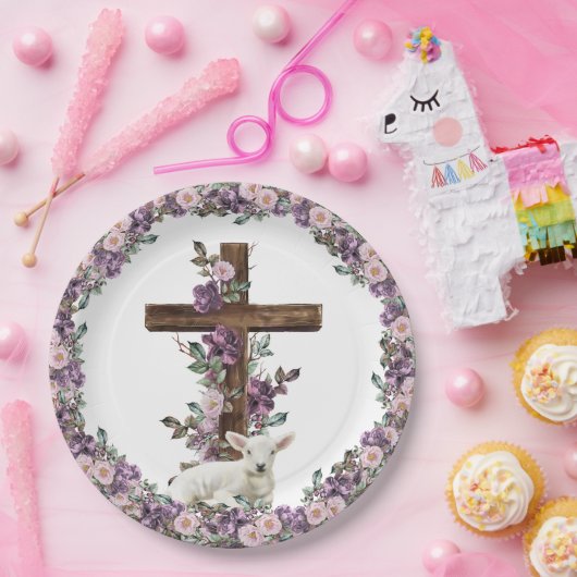 Er ist mit Lamm-Papier-Tellern Risen Blumenkreuz Pappteller (Party)