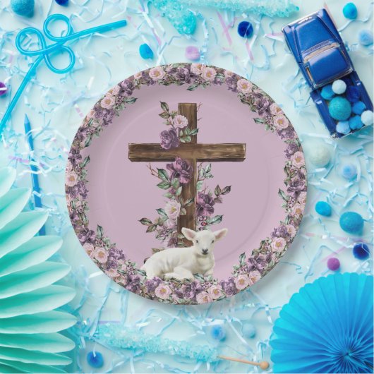 Er ist mit Lamm-Papier-Tellern Risen Blumenkreuz Pappteller (Party)