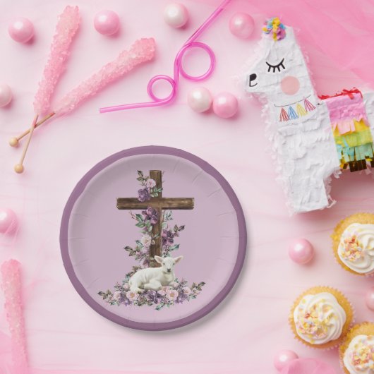 Er ist mit Lamm-Papier-Tellern Risen Blumenkreuz Pappteller (Party)