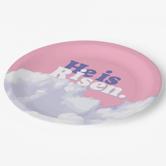 Er ist Rised Clouds Osterpapier Teller (Schrägansicht)