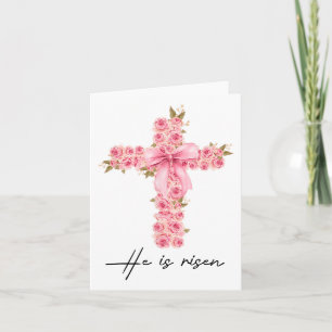 Er ist Rised Coquette Bow Floral Cross Faith Oster Karte