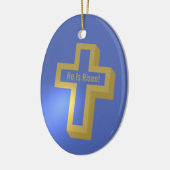 Er ist Rised Gold Lit Christlich Cross Blue Oaster Keramik Ornament (Links)