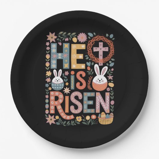 Er ist Rised Jesus Floral Niedlich Ostern Sonnenka Pappteller (Vorderseite)