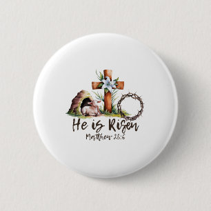 Er ist Rised Schaflammkreuz Jesus Christliche Este Button
