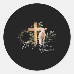 Er ist Rised Schaflammkreuz Jesus Christliche Este Runder Aufkleber