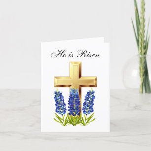 Er ist Rised Watercolor Osterbluebonnets Cross Dankeskarte