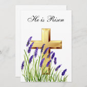 Er ist Rised Watercolor Osterlavender Cross Einladung (Vorne/Hinten)
