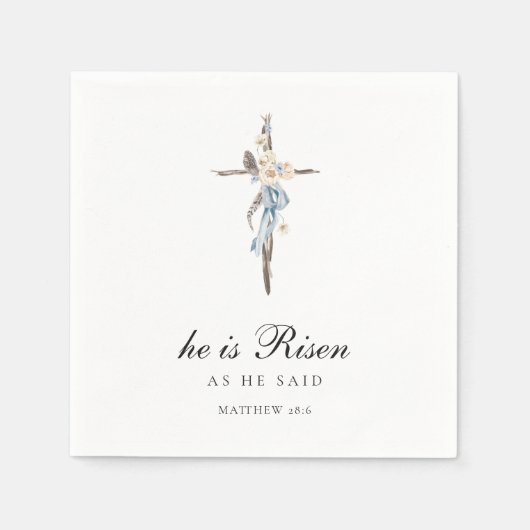Er ist Risen | Blaues Kreuz Ostern Napkins Serviette (Vorderseite)