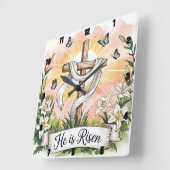 Er ist Risen Cross Lilies Oaster Quadratische Wanduhr (Winkel)
