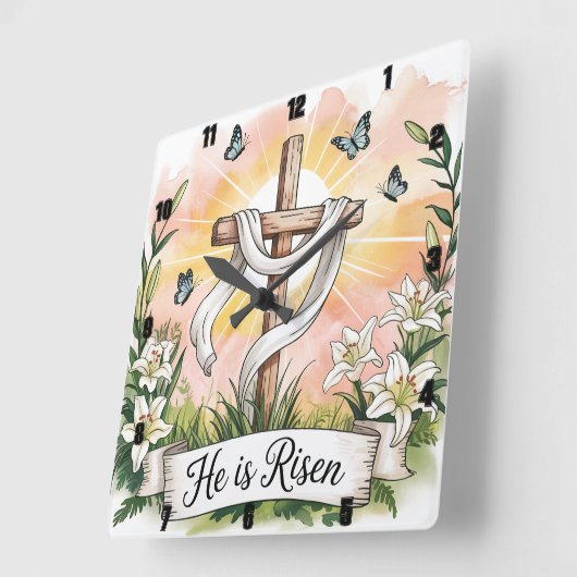 Er ist Risen Cross Lilies Oaster Quadratische Wanduhr (Winkel)