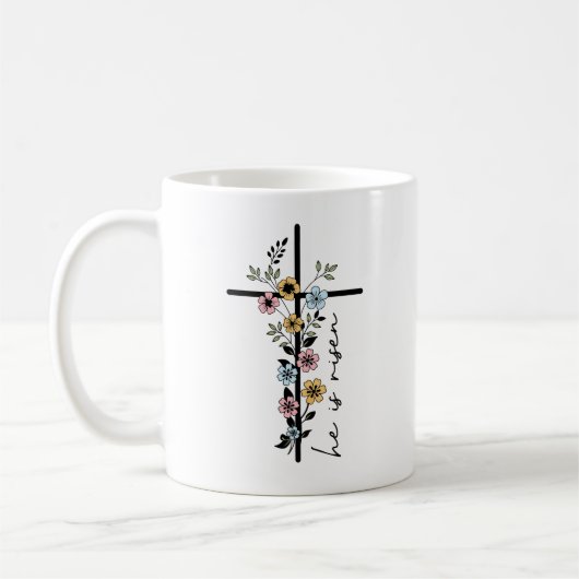 Er ist Risen Floral Cross Happy Oaster Kaffeetasse (Links)