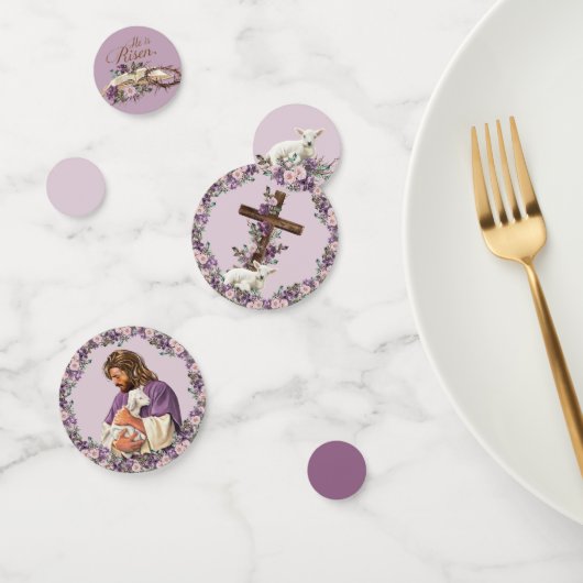 Er ist Risen Floral Cross | Jesus mit Lamm Konfetti (Gruppe)