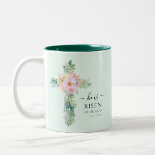 Er ist Risen Green Watercolor Cross Oster Tasse
