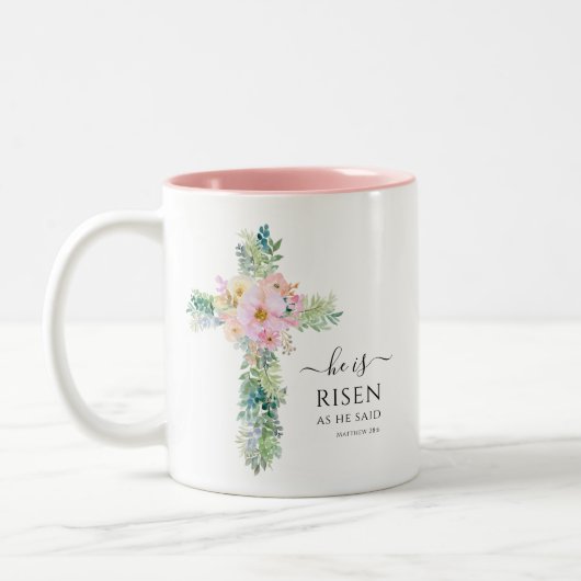 Er ist Risen Green Watercolor Cross Oster Tasse (Links)