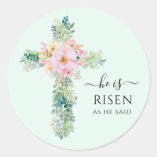 Er ist Risen Green Watercolor Cross Runder Aufkleber