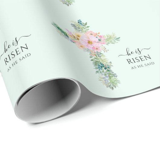 Er ist Risen Greenery Watercolor Cross Geschenkpapier (Rolleneckpunkt)