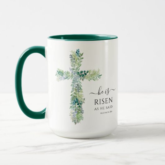 Er ist Risen Greenery Watercolor Cross Oster Tasse (Links)