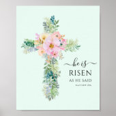Er ist Risen Greenery Watercolor Cross Poster (Vorne)