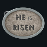 Er ist Risen - Gürtelschnalle<br><div class="desc">Er ist Risen, auf Stein geschrieben, wie der Stein, der zur Enthüllung des Grabes gerollt wurde, war leer.</div>
