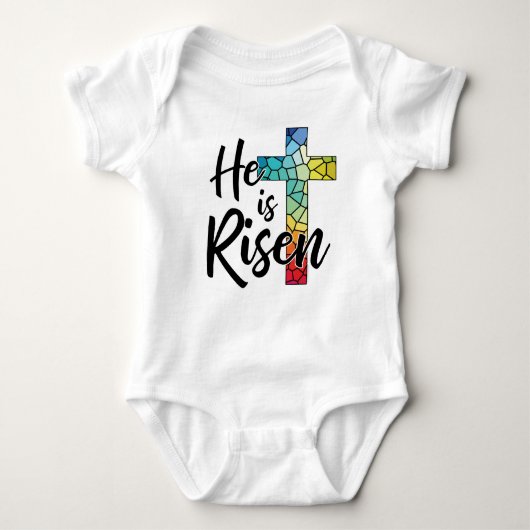 Er ist Risen, Hartglas Cross - GraphicLoveShop Baby Strampler (Vorderseite)