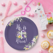 "Er ist Risen!" Lila florales religiöses Ostern Pappteller (Party)
