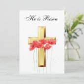 Er ist Risen Watercolor Osterrot Poppies Cross I Einladung (Stehend Vorderseite)