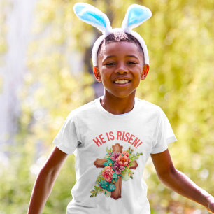 Er ist Riser Osterfarbener Blumenkreuz T-Shirt