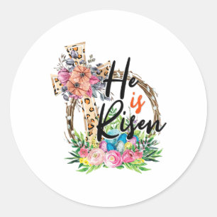 Er ist riskiert Kreuz Jesus Osterchristen Leopard Runder Aufkleber