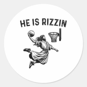 Er ist Rizzin Jesus Basketball Christlich Religiös Runder Aufkleber