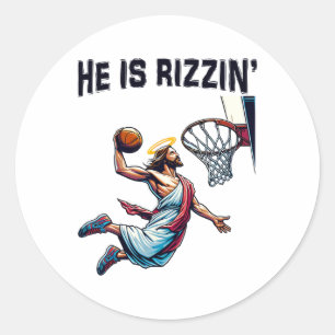 Er ist Rizzin Jesus Basketball Ostern für Kinder M Runder Aufkleber
