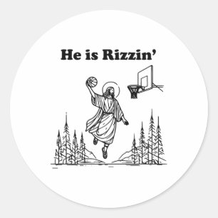 Er ist rizzin lustig Jesus Basketball Ostern Chris Runder Aufkleber