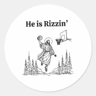 Er ist rizzin lustig Sketll Retro christlich relig Runder Aufkleber
