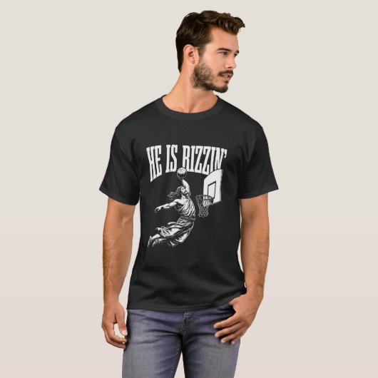 Er ist Rizzin lustigen Jesus Basketball Meme Long  T-Shirt (Vorne ganz)