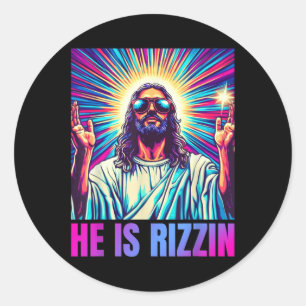 Er ist Rizzin lustigen Jesus Meme Christlichen Män Runder Aufkleber