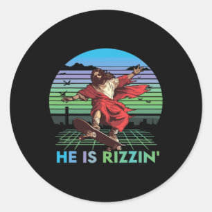 Er ist Rizzin lustigen Ostern Tag Jesus reiten Ska Runder Aufkleber