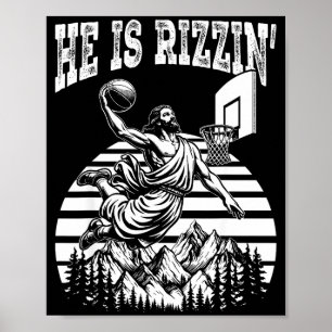 Er ist rizzin lustiger Jesus Basketball Meme Oster Poster