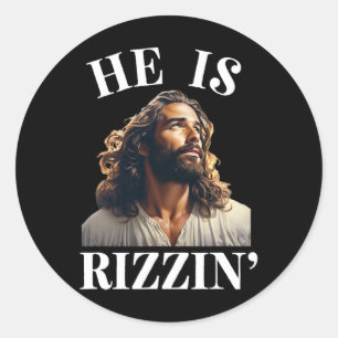 Er ist Rizzin - Lustiger Jesus Christlicher Ostern Runder Aufkleber