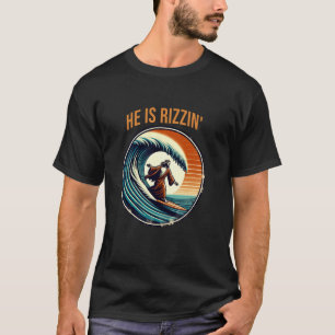 Er ist Rizzin Lustiger Jesus Surfen Retro Ostern V T-Shirt
