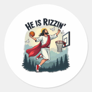 Er ist Rizzin Oster-Jesus spielt Bysketbyll Hoop Runder Aufkleber