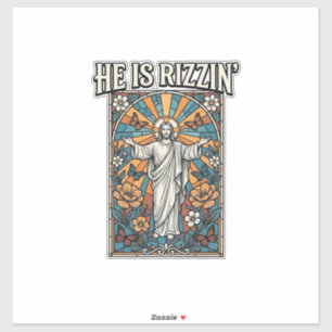 Er ist Rizzin Vintage-Ostern-Buntglas-Shirt De Aufkleber