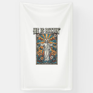Er ist Rizzin Vintage Ostern Buntglas-Shirt De Banner